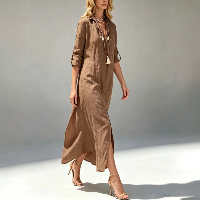 Langes Leinenkleid im lockeren Schnitt – Bild 9 | LuxeStyle