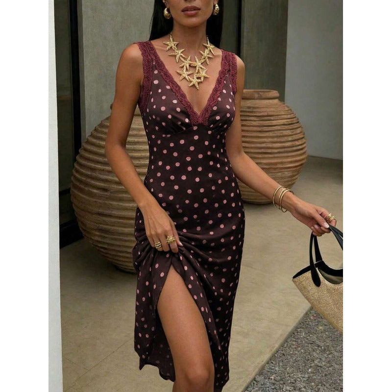 Ärmelloses Maxi-Kleid mit Schlitz und Polka Dots – Bild 4 | LuxeStyle