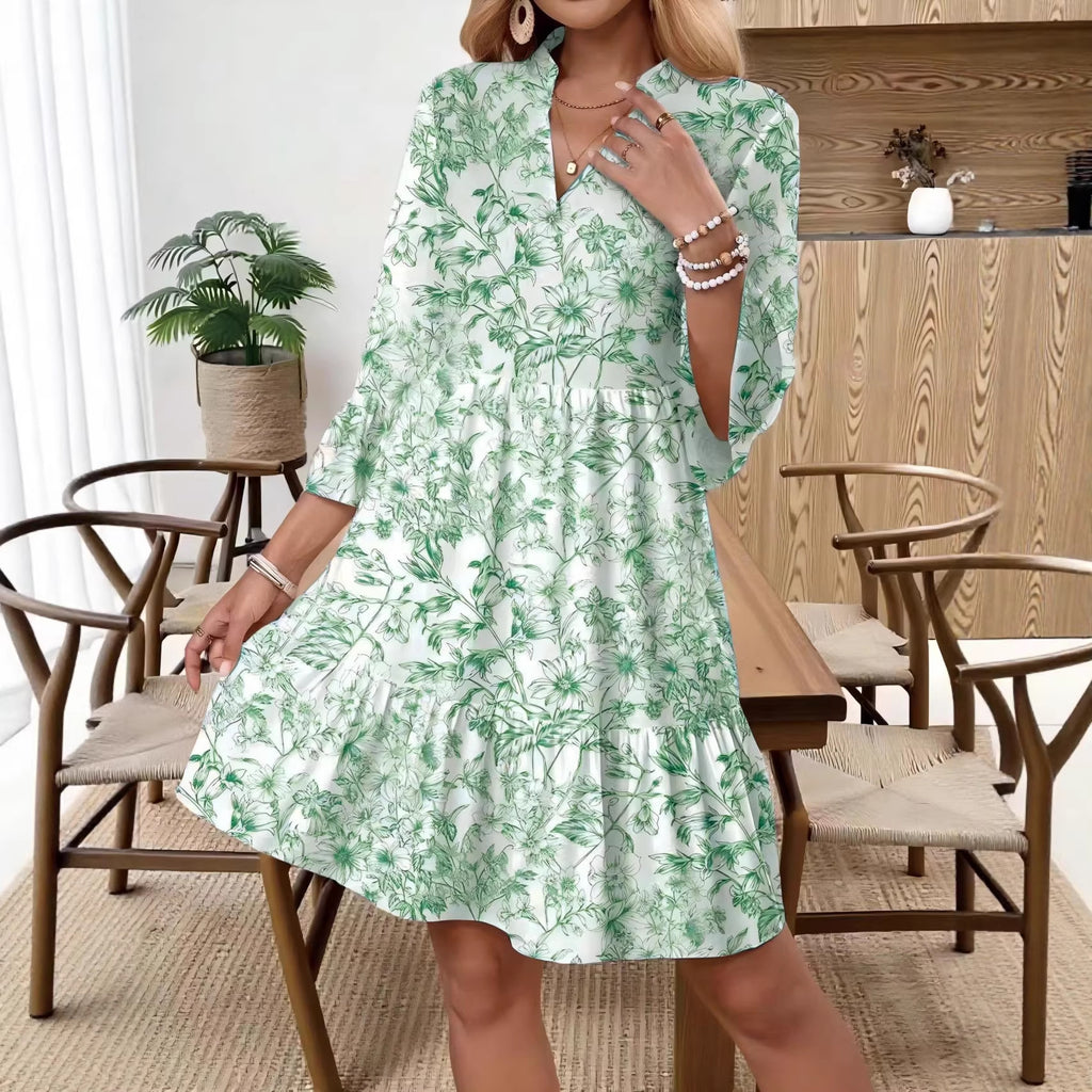 Damen V-Ausschnitt Blumenkleid mit ausgestellten Ärmeln – Bild 7 | LuxeStyle