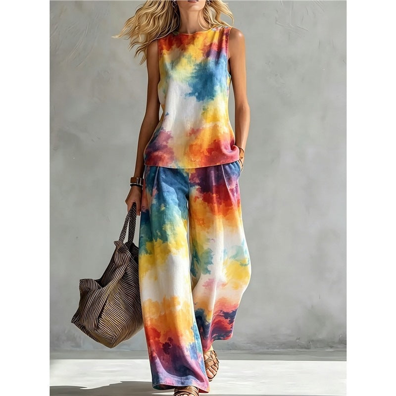 Regenbogen Tie-Dye Top & Weite Hose Set