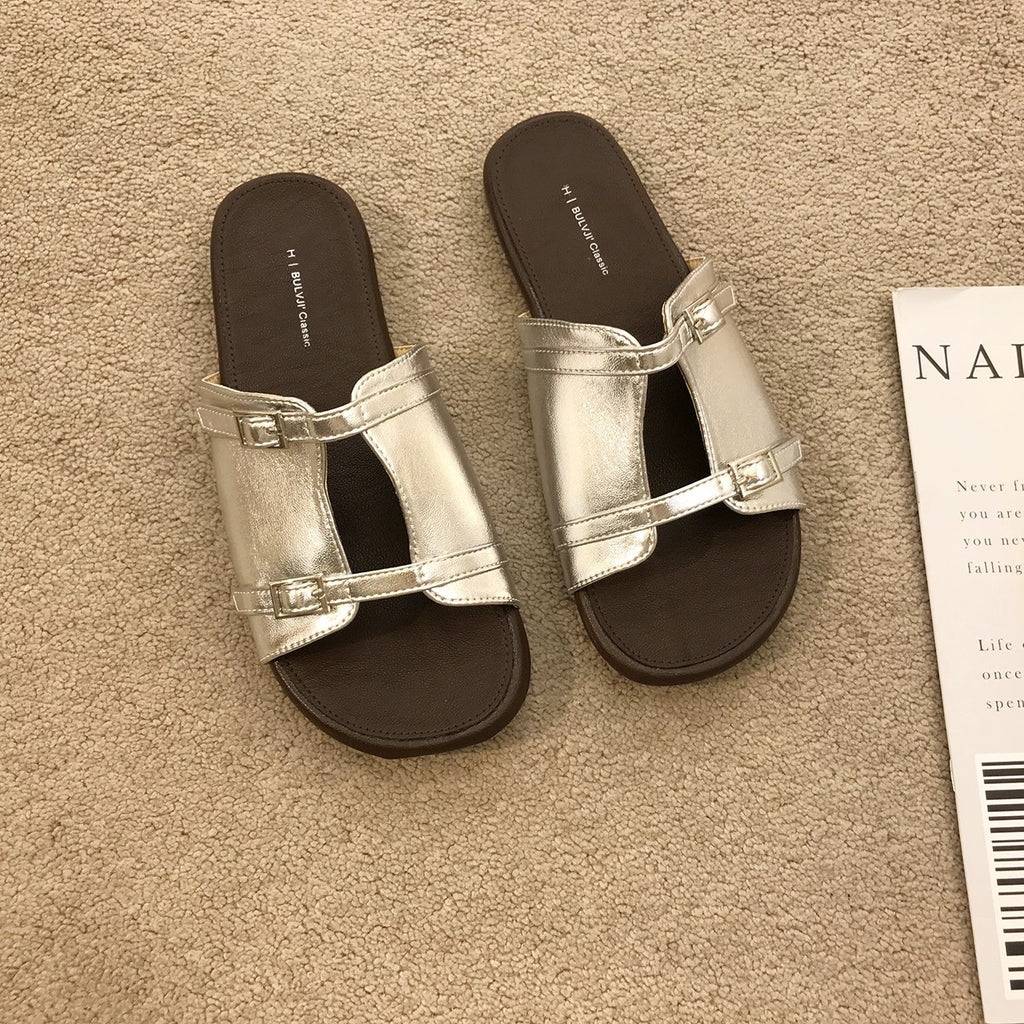 Retro-Sandalen mit flachem Absatz