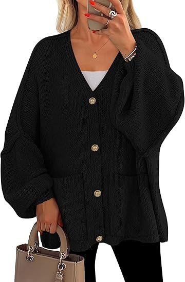 Damen V-Neck Strickjacke mit Taschen