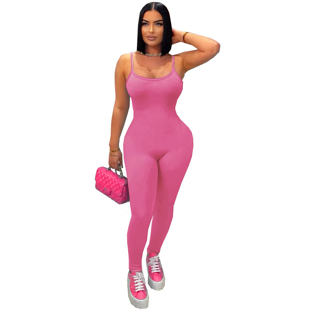 Gerippter Bodycon Jumpsuit mit Spaghettiträgern