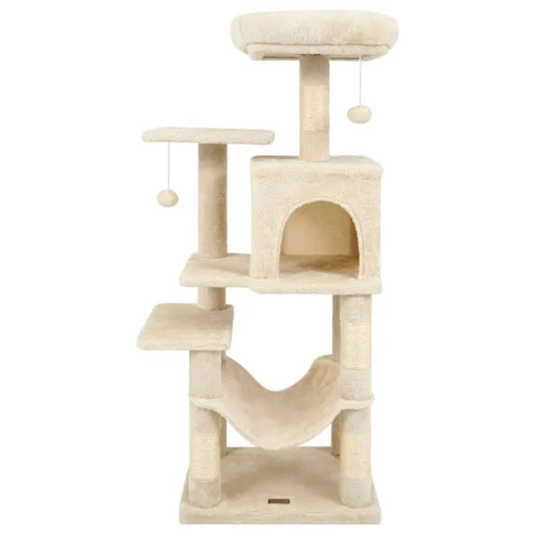44" Katzenbaum mit Top-Plattform und Hängematte – Beige