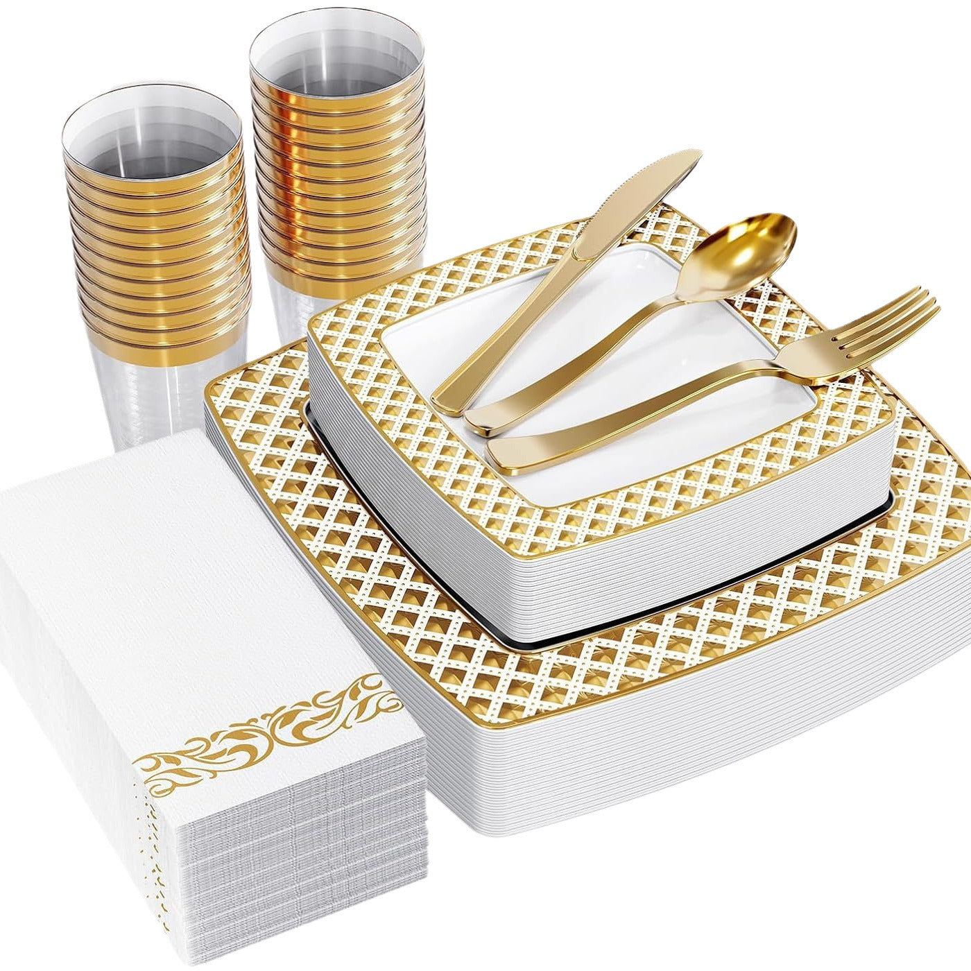 Quadratisches Geschirr-Set mit Goldrand