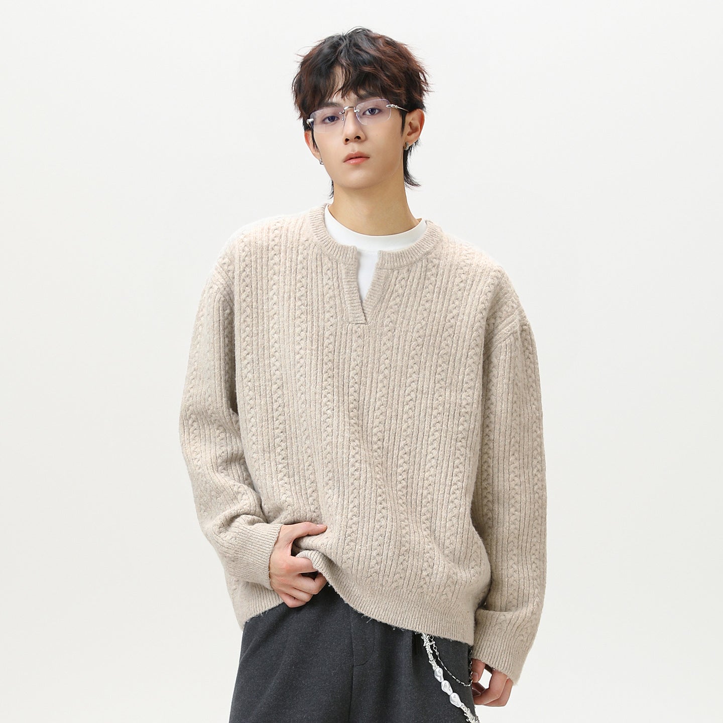 Retro-Strickpullover mit Lockiger Passform und Textur