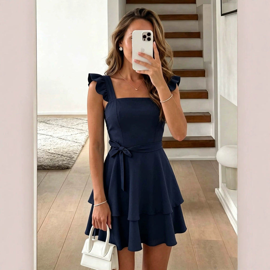 Gerüschtes Mini-Kleid mit eckigem Ausschnitt – Bild 2 | LuxeStyle