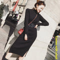 Rollkragen Strickkleid mit Schlitz