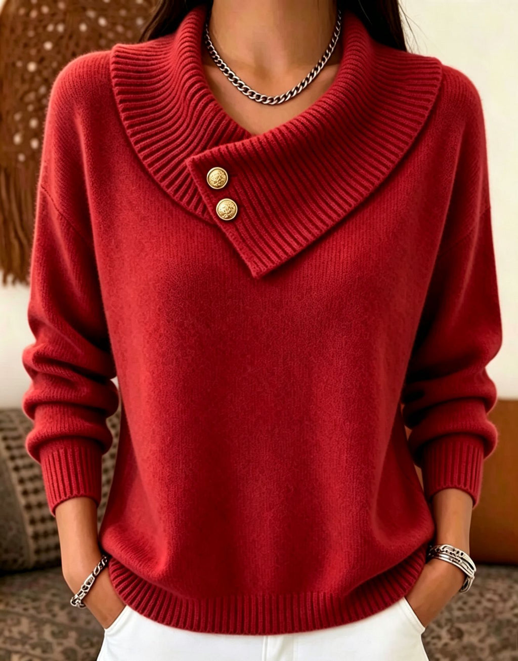 Kuscheliger Strickpullover mit Reverskragen