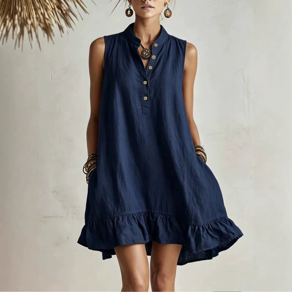 Leinen-Baumwoll-Kleid Ärmellos
