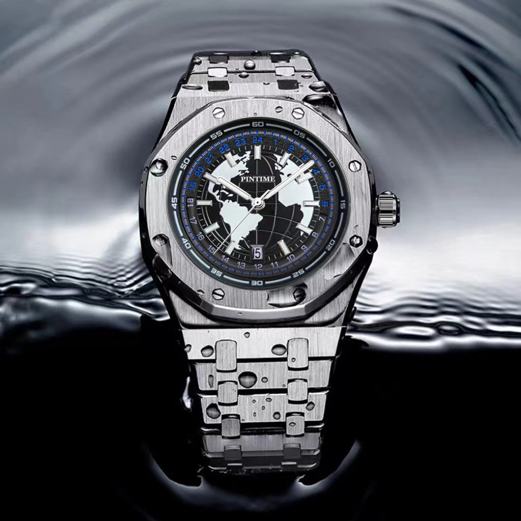 Herrenuhr wasserdicht, Leuchtzeiger, Stahlarmband