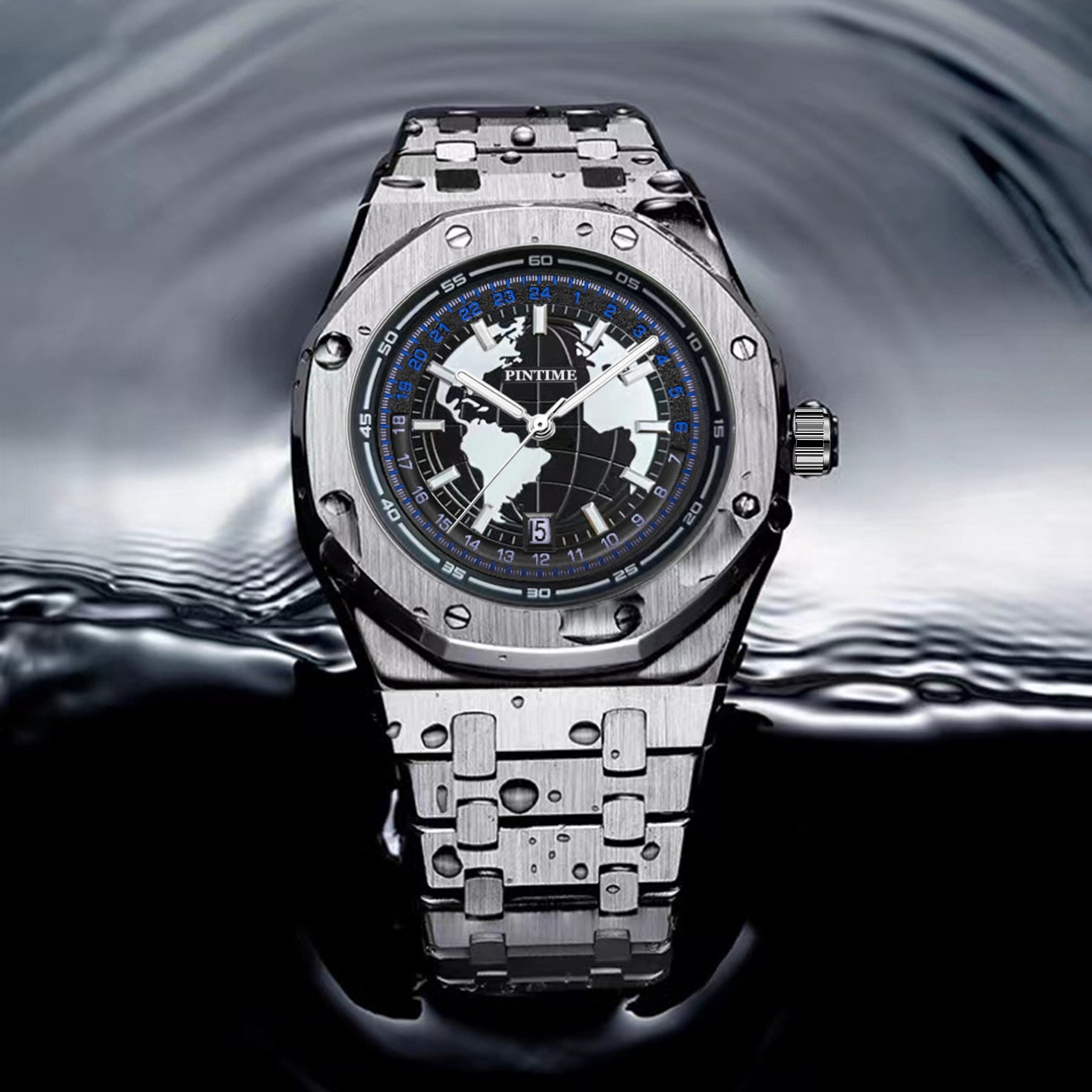 Herrenuhr wasserdicht, Leuchtzeiger, Stahlarmband