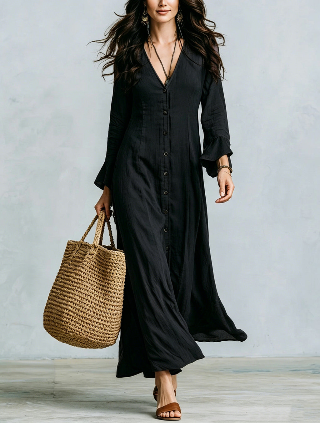 Französisches V-Neck A-Linien Kleid