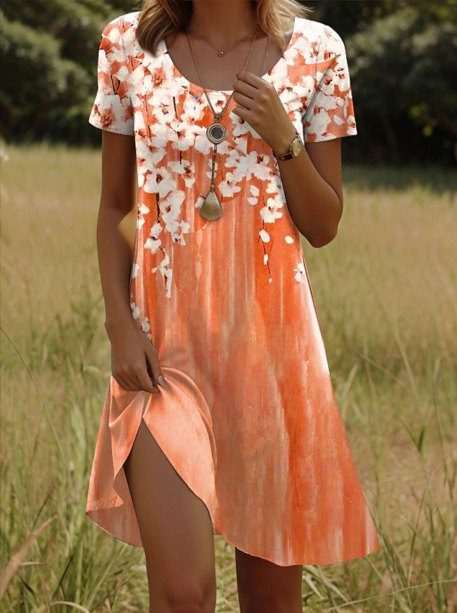 Gepunktetes Blumen Midikleid mit Rundhals – Bild 2 | LuxeStyle