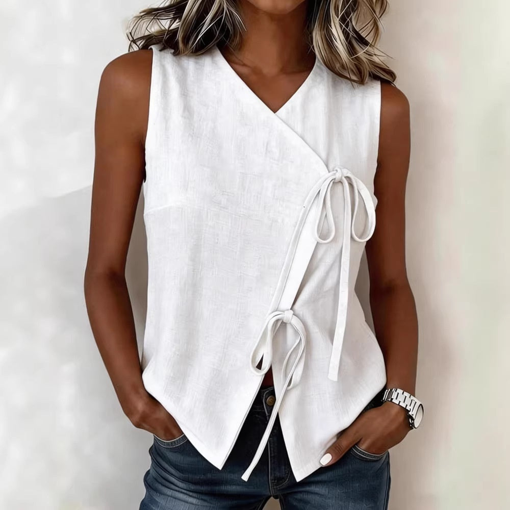 Ärmelloses V-Neck Top mit Schleife – Bild 6 | LuxeStyle
