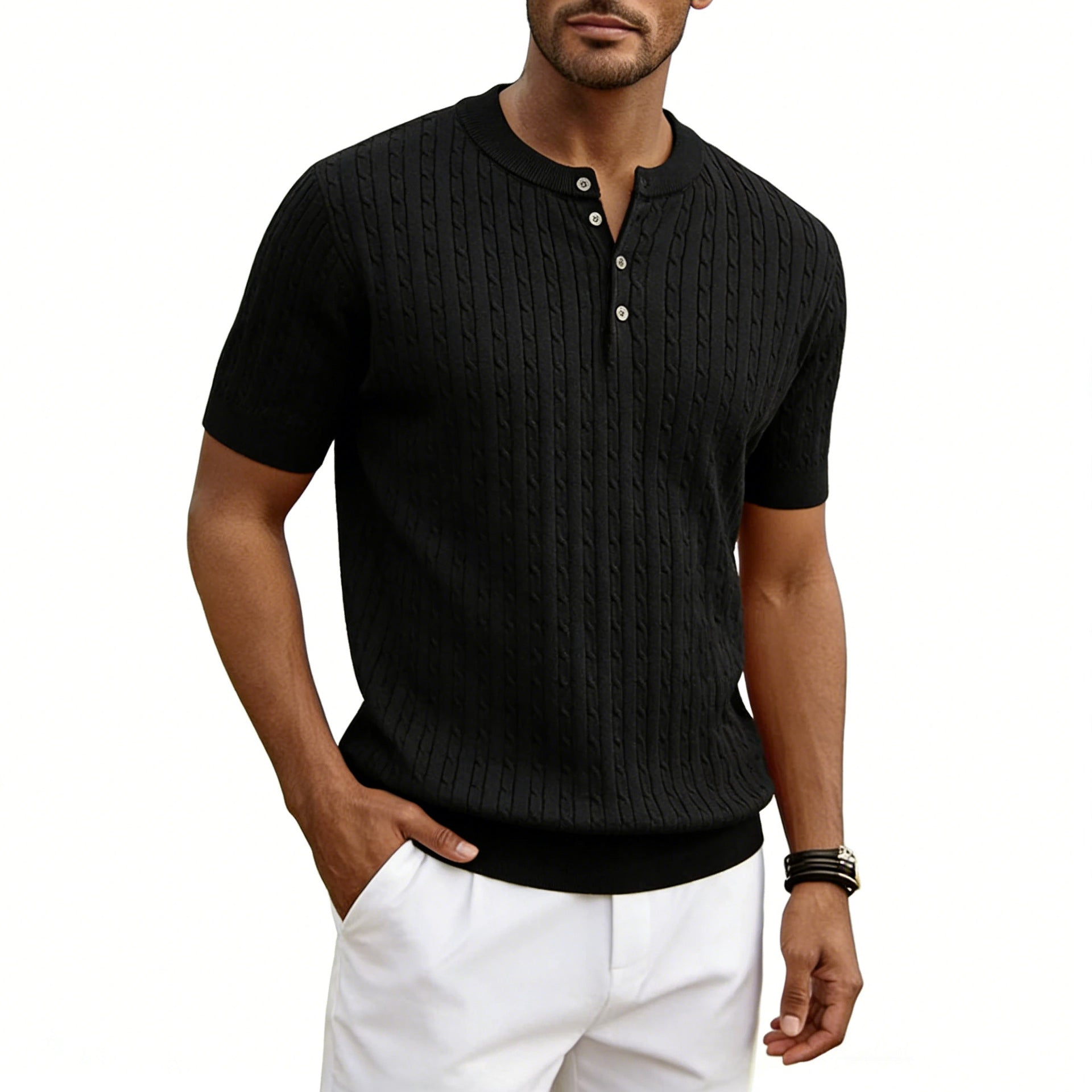 Kurzarm Henry Kragen Strickpullover für Herren
