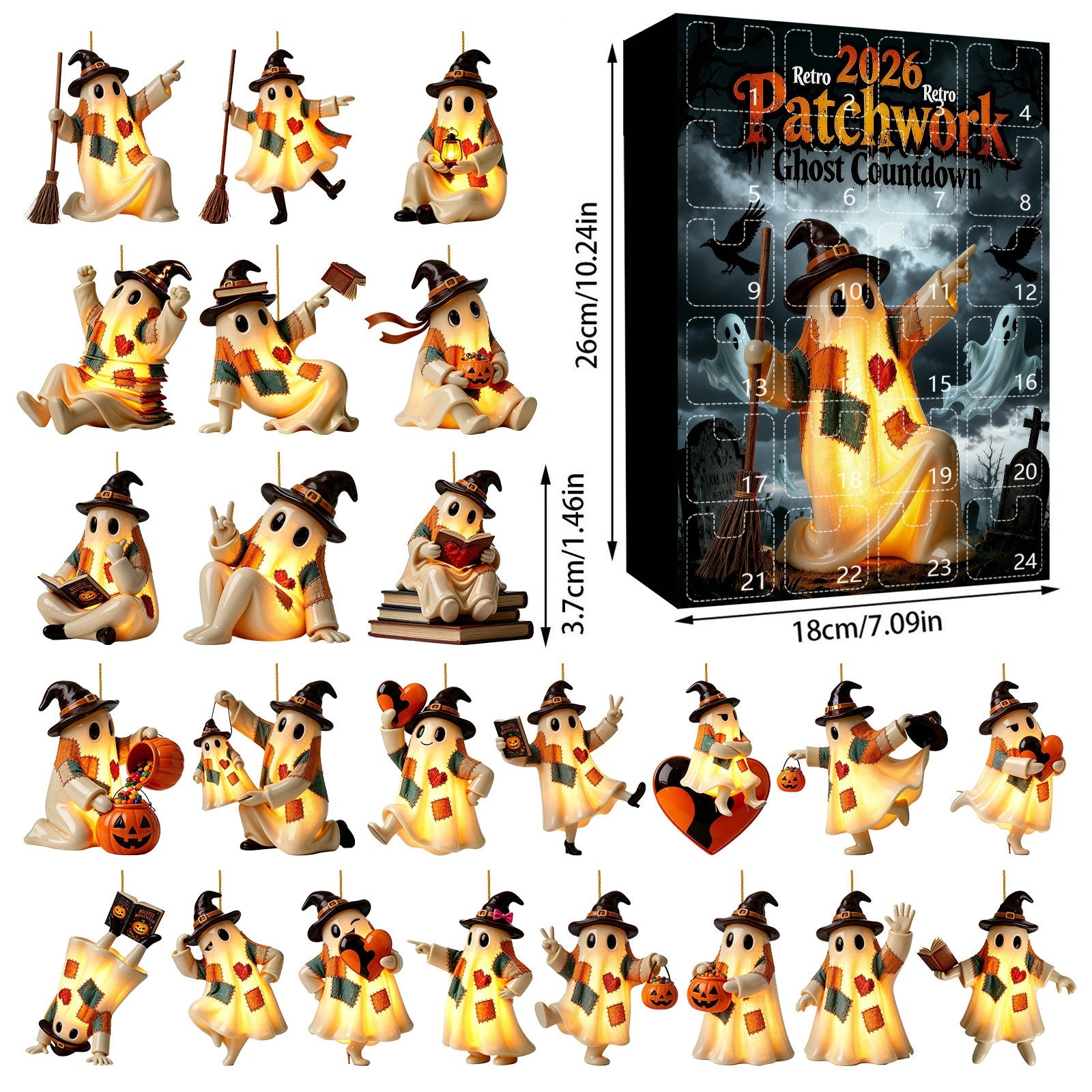 Retro Patchwork Geist Anhänger mit Halloween-Beleuchtung