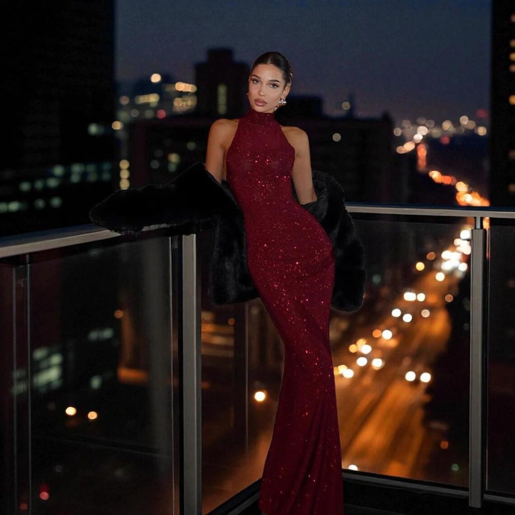 Elegantes Halter Neck Bodycon Maxikleid
