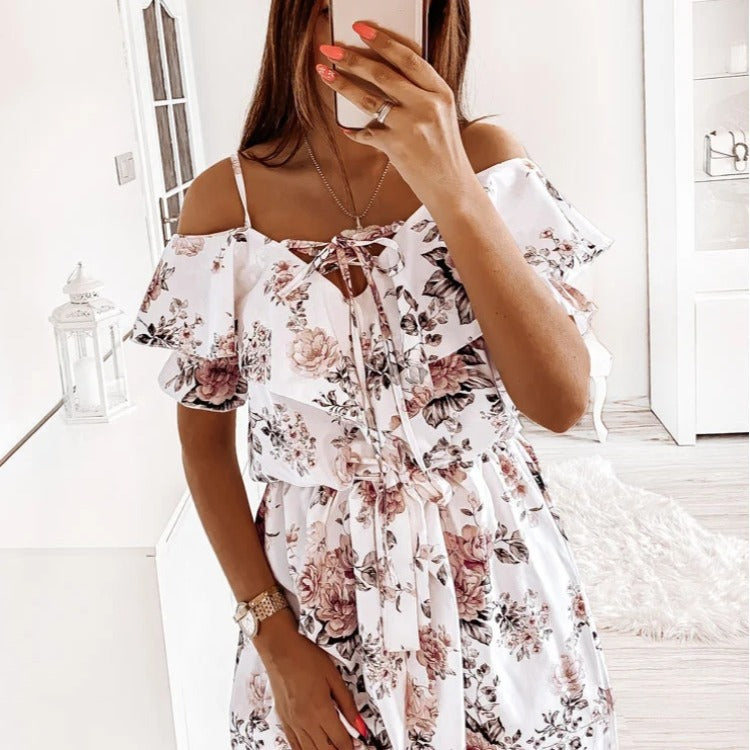 Blumenmuster Taille betonendes Kleid