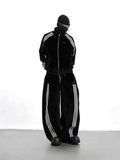 Retro Sport-Casual Gestreifte Jacke und Weitbein-Hose