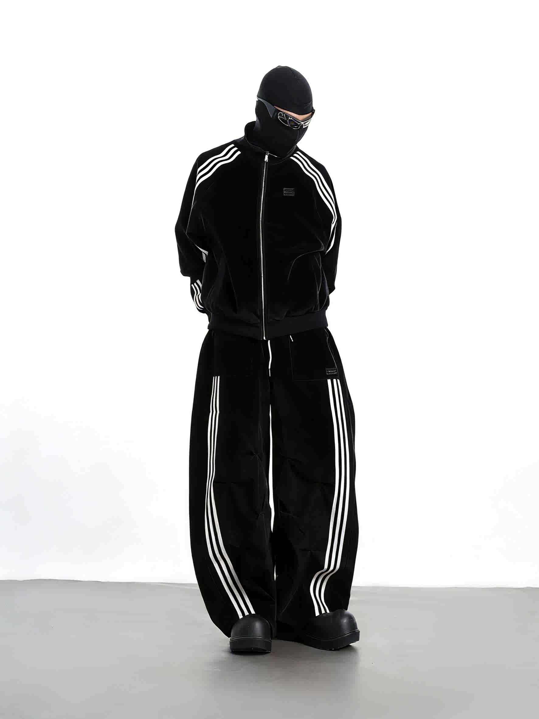 Retro Sport-Casual Gestreifte Jacke und Weitbein-Hose