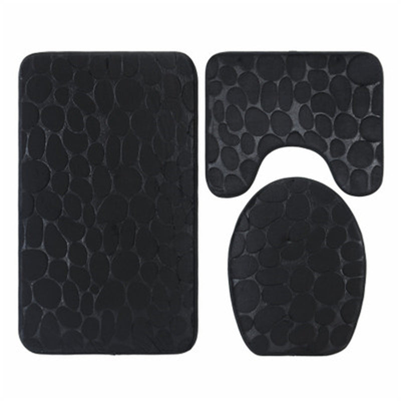 3-teiliges Badematten-Set, einfarbig
