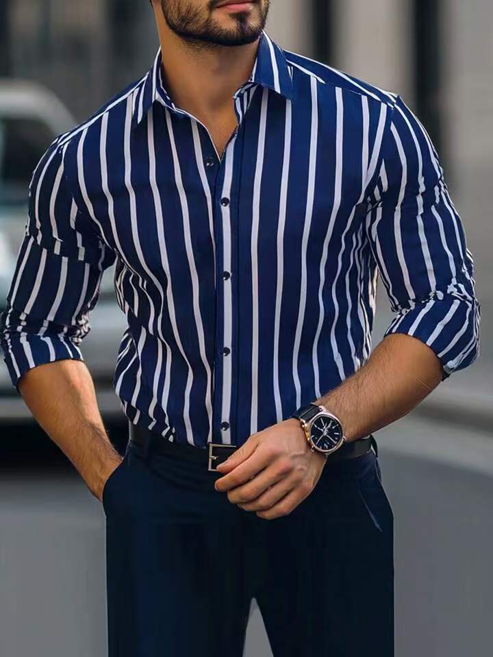 Gestreiftes Langarmshirt mit Stretch für Herren – Bild 6 | LuxeStyle