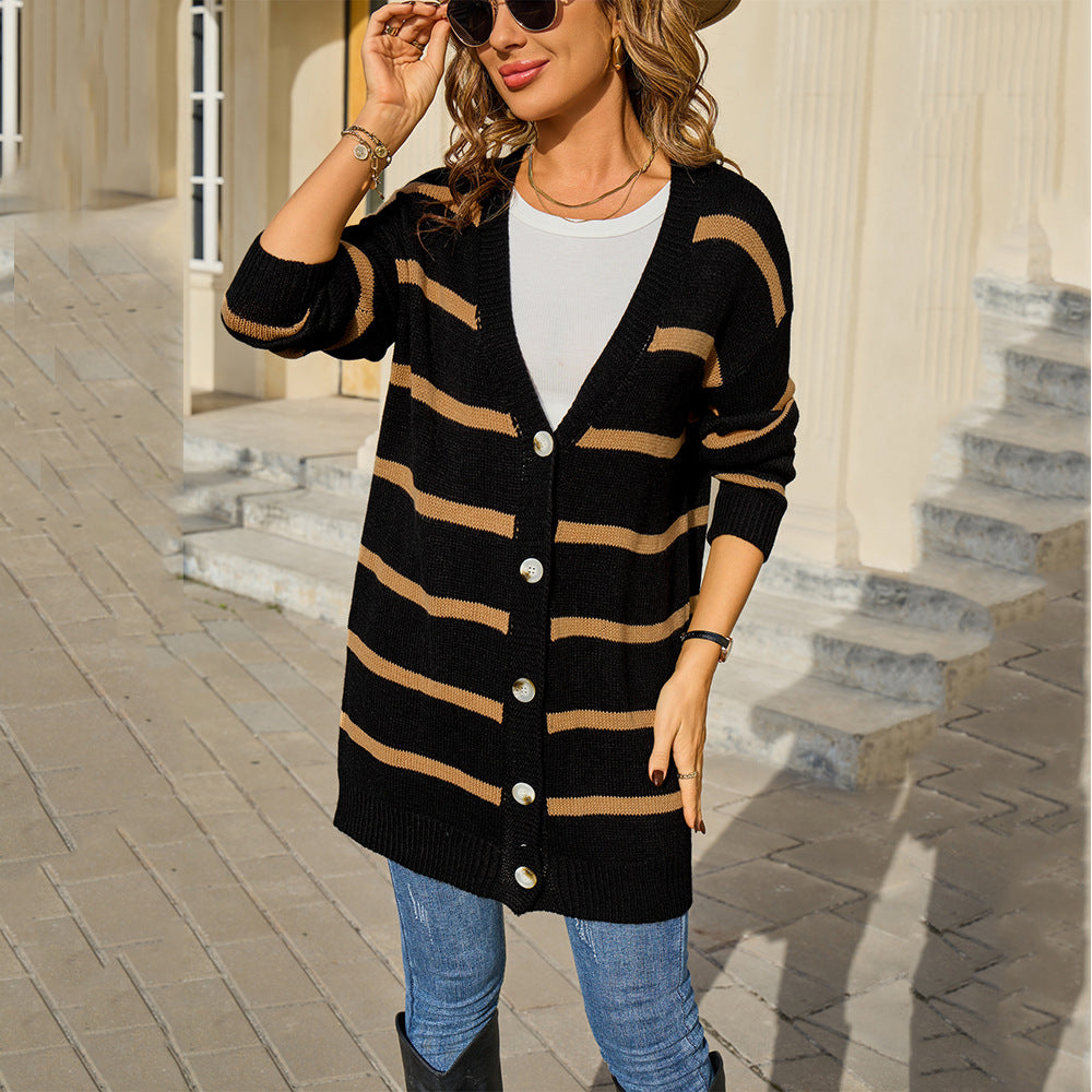 Minimalistische Streifenjacke mit Knöpfen – Bild 3 | LuxeStyle
