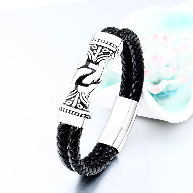 Vintage Lederarmband aus Titanstahl für Herren – Bild 4 | LuxeStyle