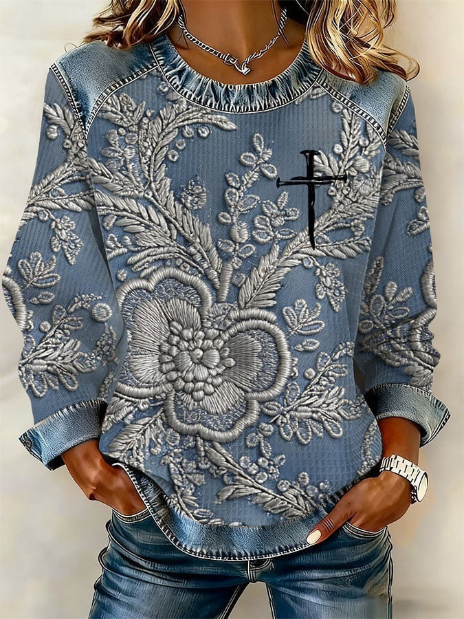 Retro-Pullover mit Druckmotiv