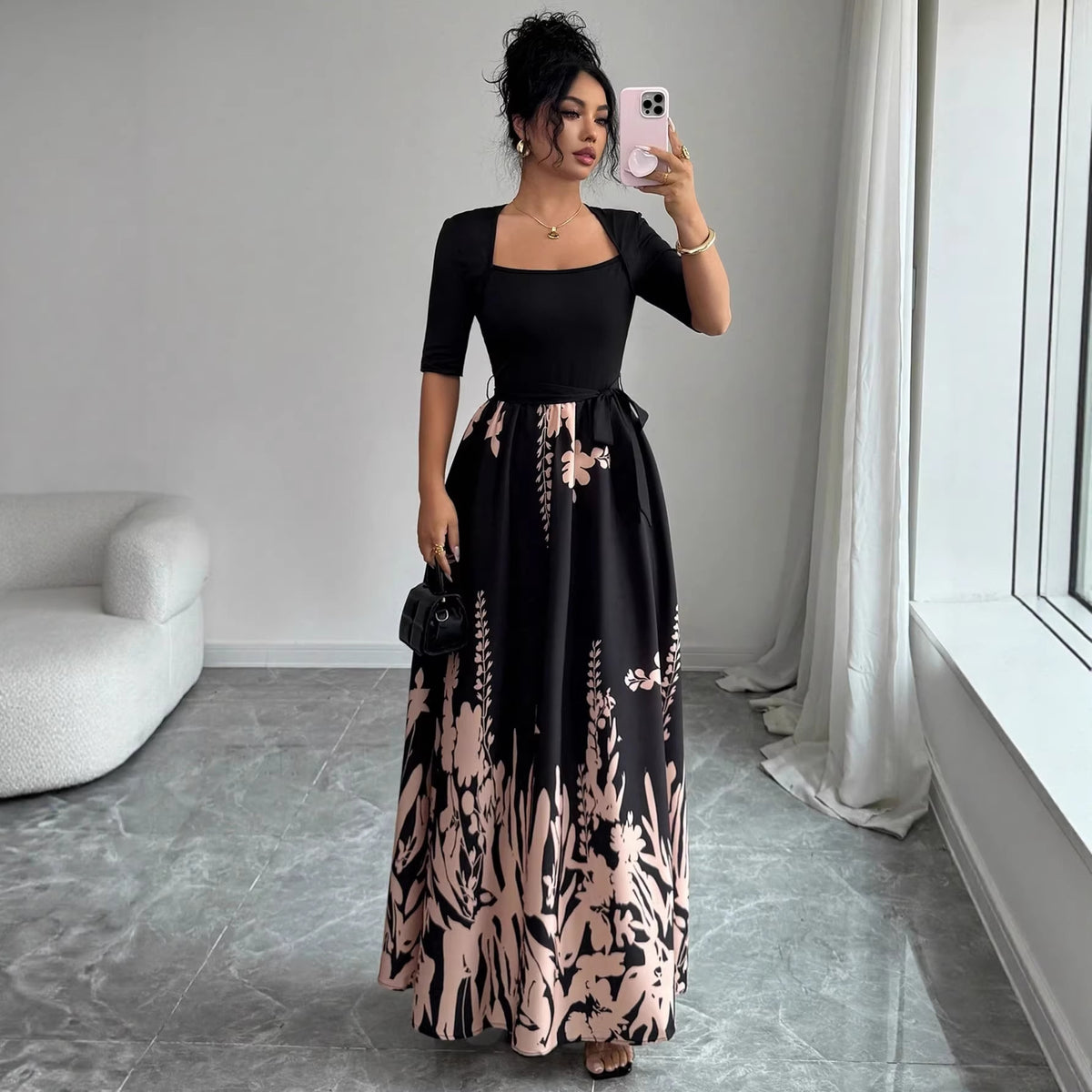 Elegantes A-Linien Kleid mit Blumenprint – Bild 3 | LuxeStyle