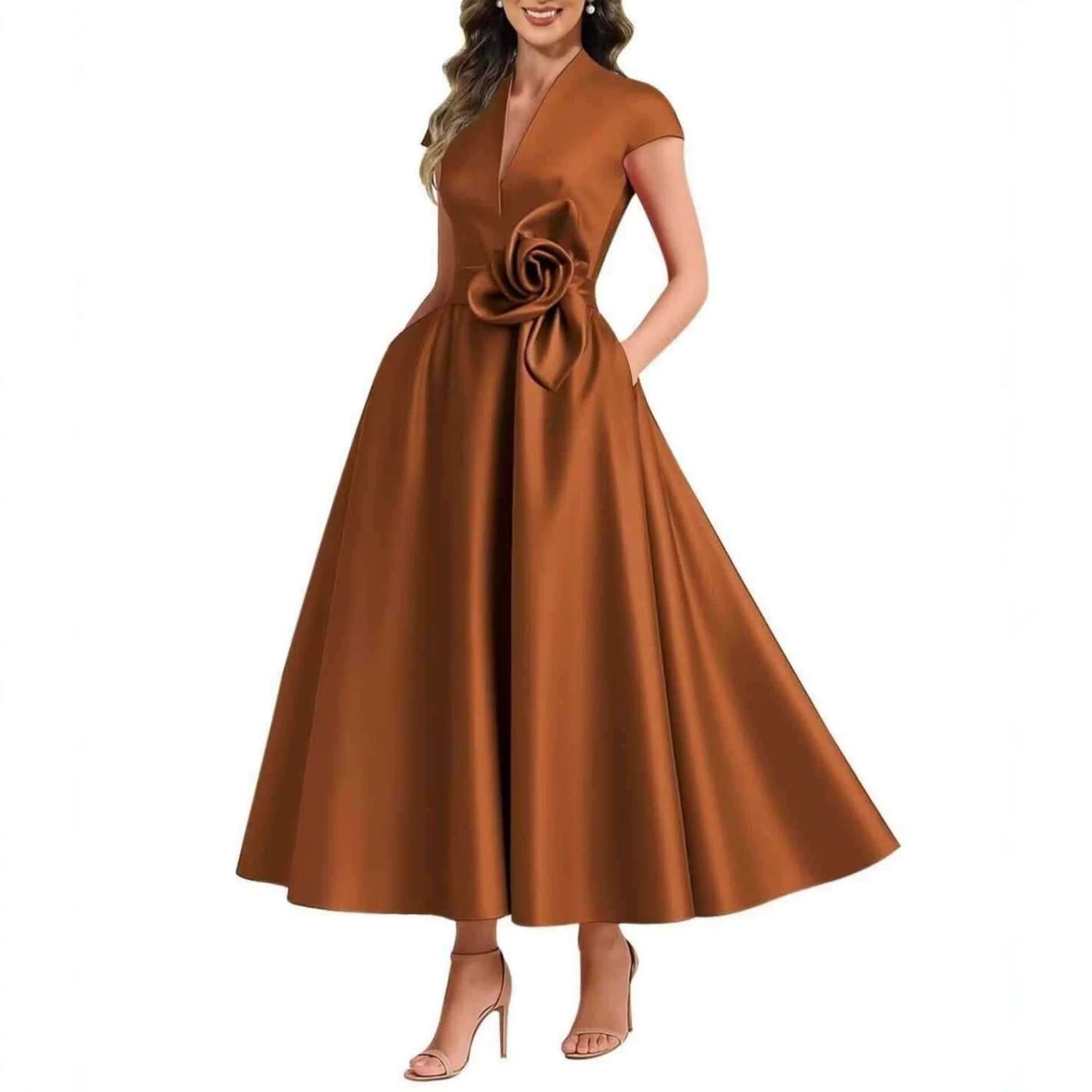 3D Blumen Damen-Satin-Kleid