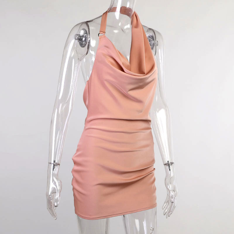 Satin-Partykleid, rückenfrei, V-Ausschnitt, Mini