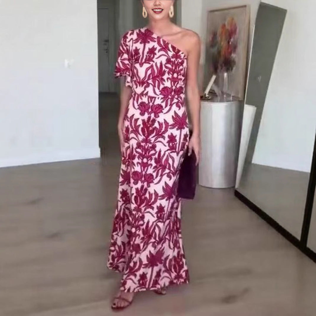 Sommerliches One-Shoulder Maxikleid mit Print