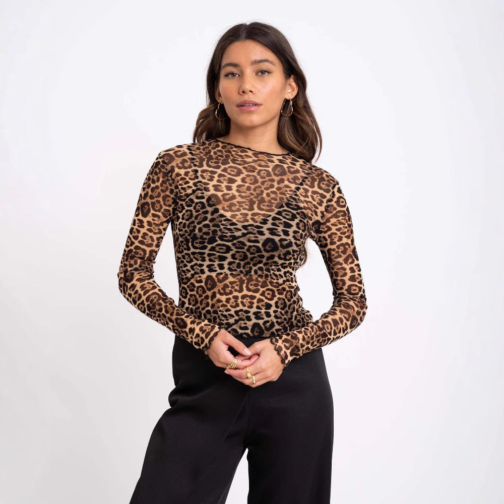 Damen Langarm Bodysuit mit Leo-Print