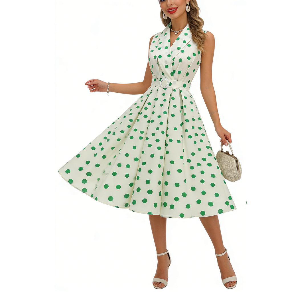 Aprikosenkleid mit Polka-Dots und Taillengürtel – Bild 5 | LuxeStyle