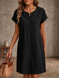 Loose Fit Midi-Kleid mit Rundhals und Knöpfen – Bild 14 | LuxeStyle