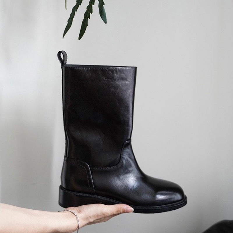 Echtleder Mid-Calf Vintage Reitstiefel