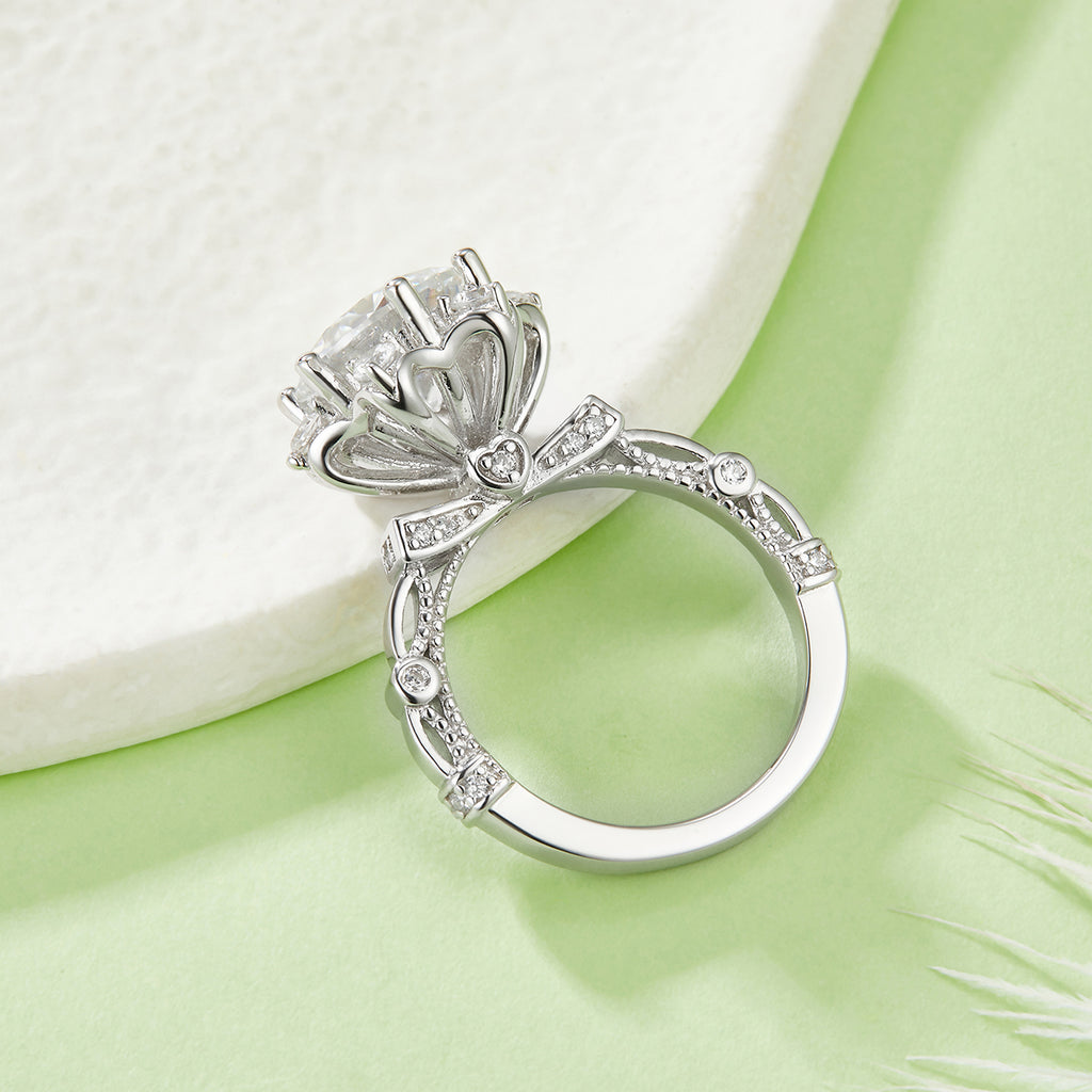 3ct Moissanit-Ring aus 925er Silber mit Sternhalo und Platinüberzug
