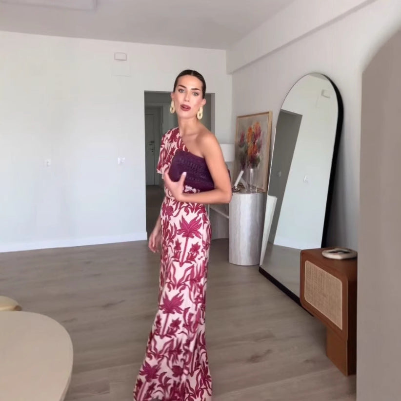 Sommerliches One-Shoulder Maxikleid mit Print