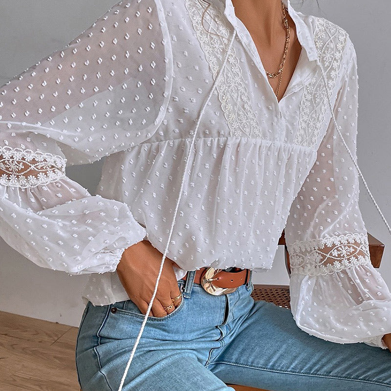 Damen Bluse mit Spitze und Laternenärmeln – Bild 4 | LuxeStyle