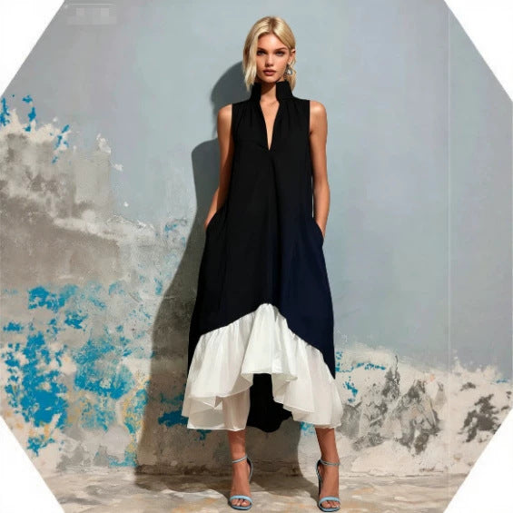 Color-Block V-Ausschnitt Volantkleid – Bild 3 | LuxeStyle