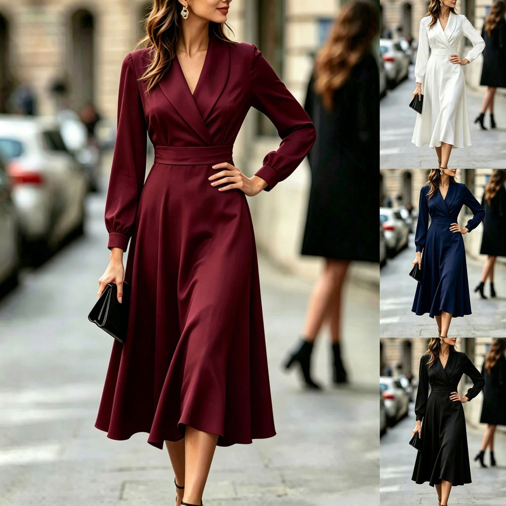 Elegantes, tailliertes Midikleid mit langen Ärmeln – Bild 3 | LuxeStyle
