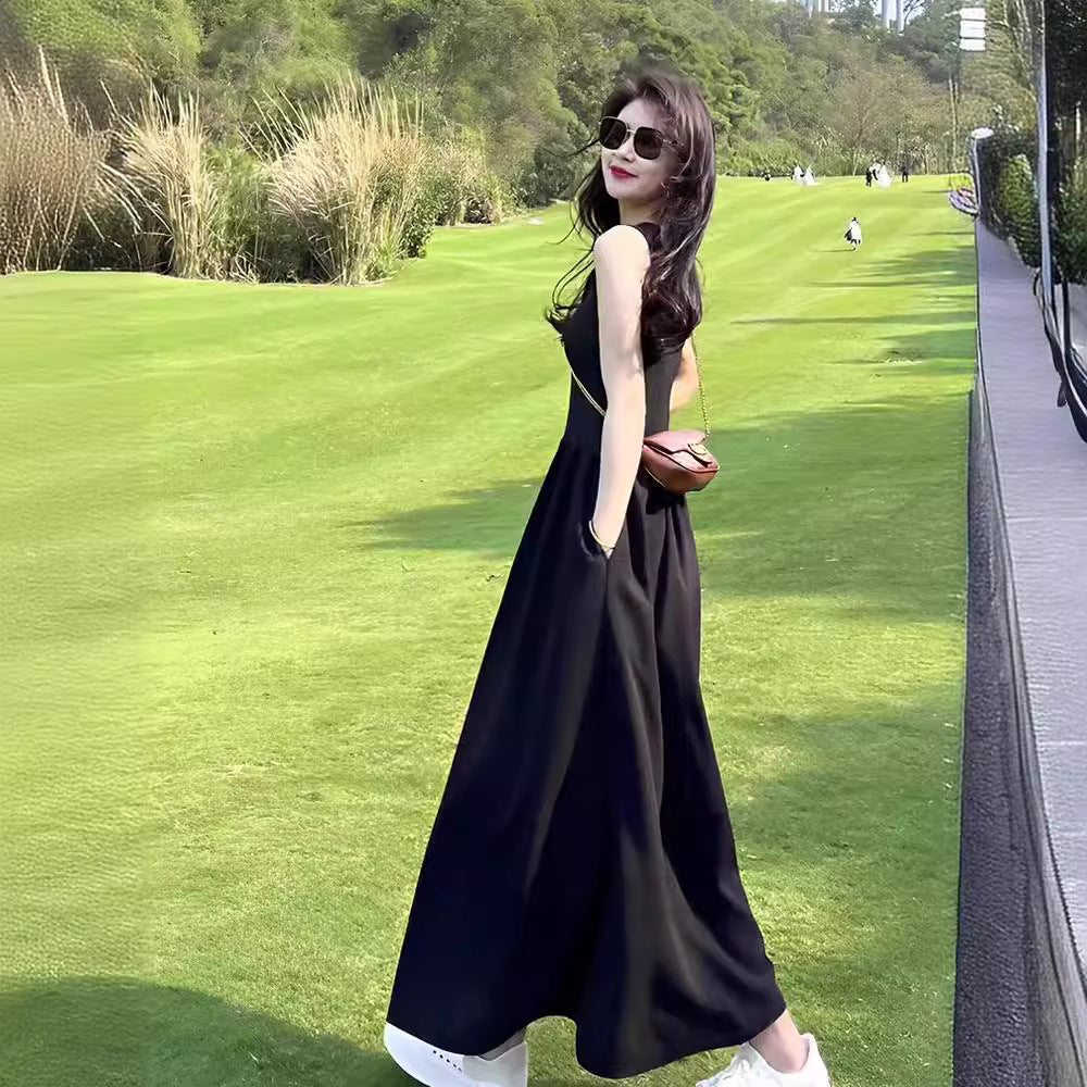 Elegantes Midi-Patchwork Trägerkleid