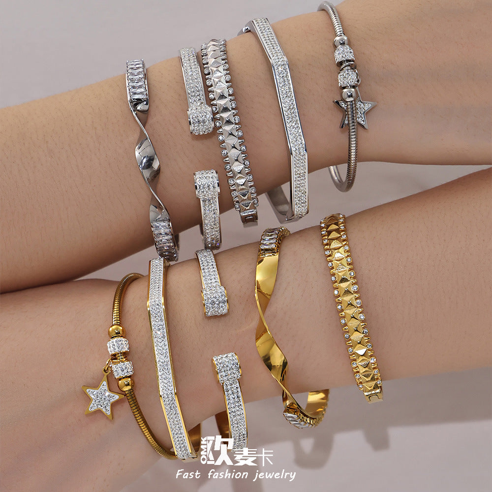 Glänzendes Edelstahl-Armband mit Kristallen – Bild 9 | LuxeStyle