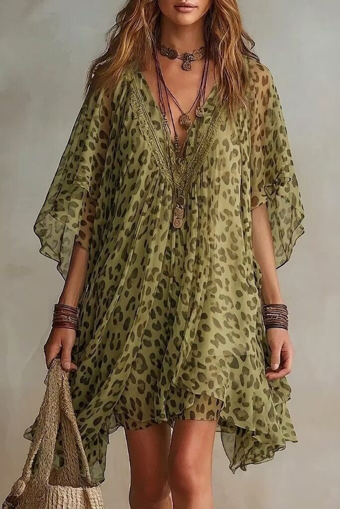 Chiffon-Strandkleid mit V-Ausschnitt