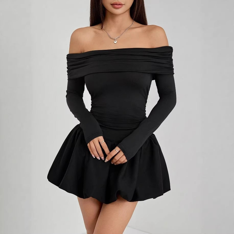 Einfarbiges One-Shoulder Minikleid mit langen Ärmeln