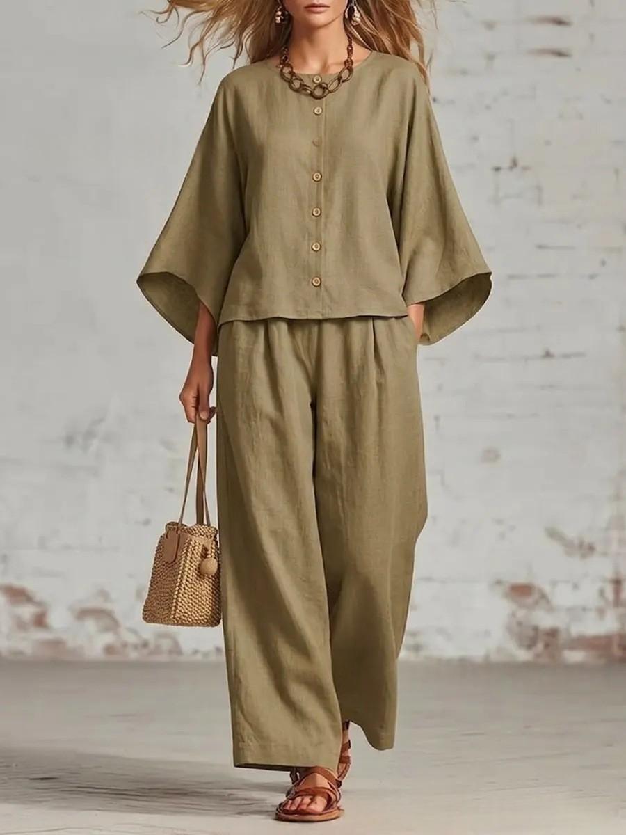 Cardigan mit 3/4-Ärmeln & weite Hosen