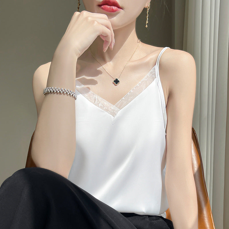 Ärmelloses Camisole mit V‑Ausschnitt und Mesh-Panel | LuxeStyle