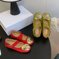 Retro Flache Low-Cut mit Großer Metallriemen